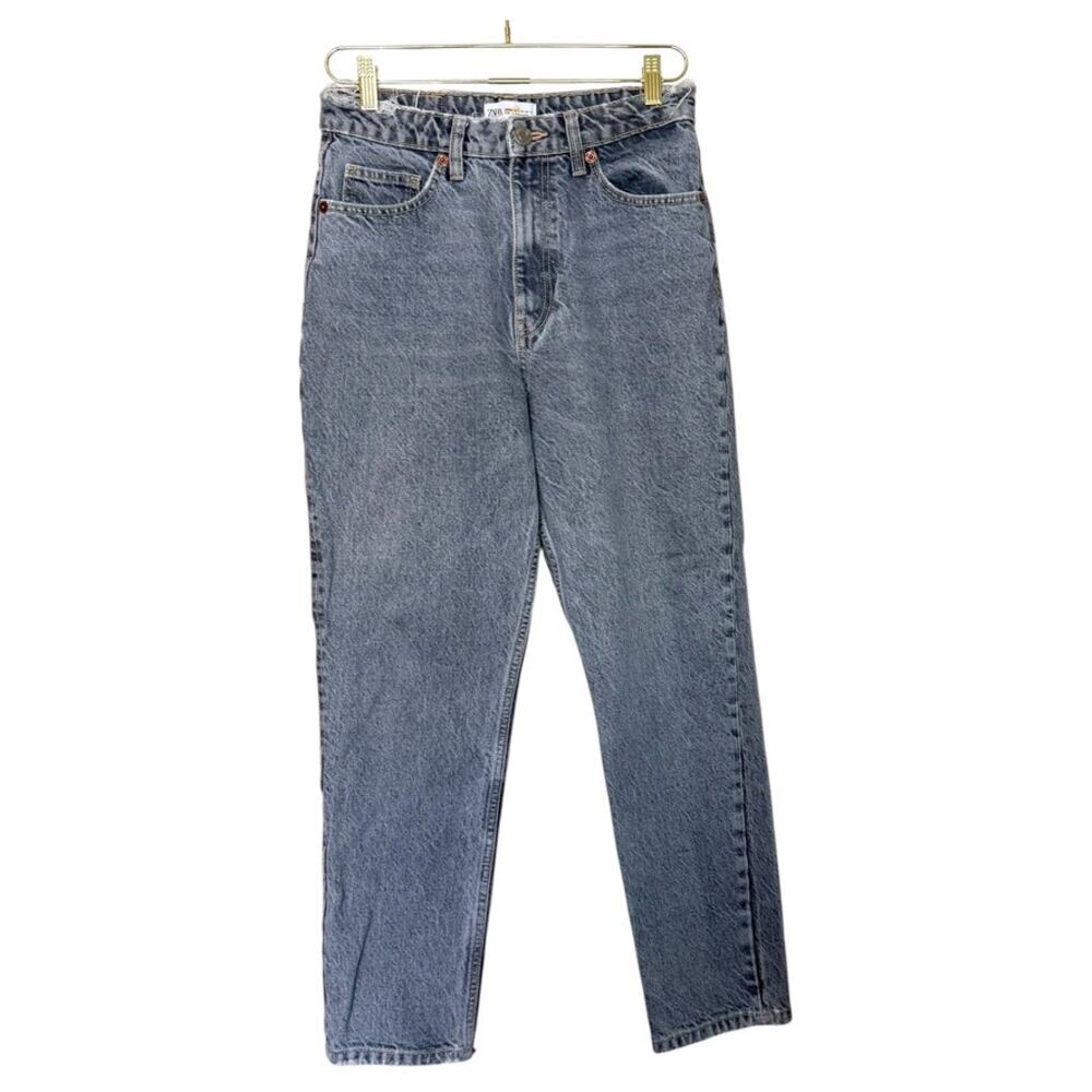Zara High Rise Gray Wash Jeans Women 6 Distressed Pockets Streetwear Casual